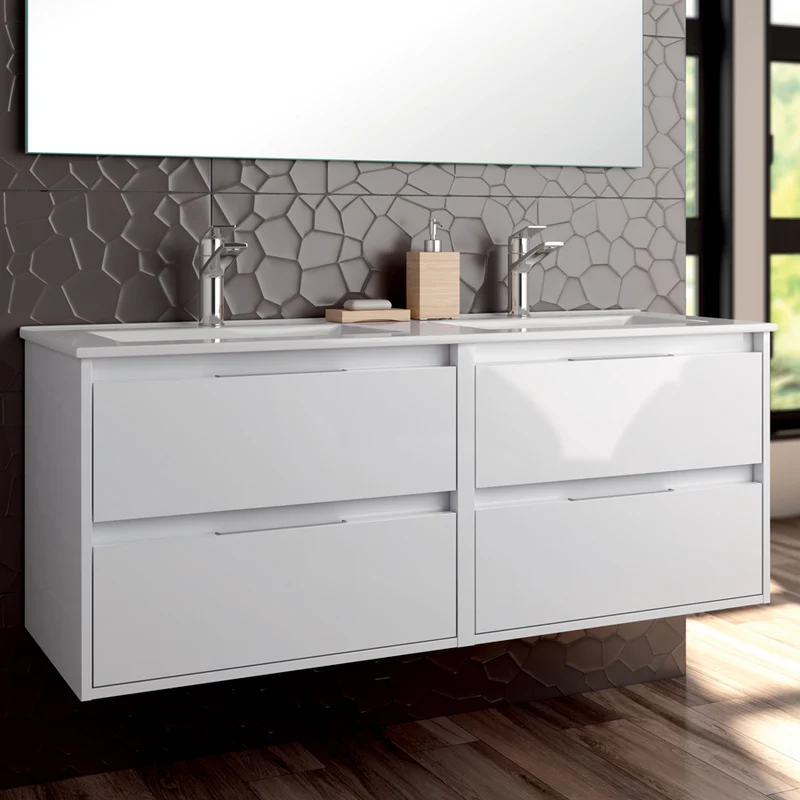 Ensemble meuble de salle de bain 120cm double vasque + colonne de rangement IRIS