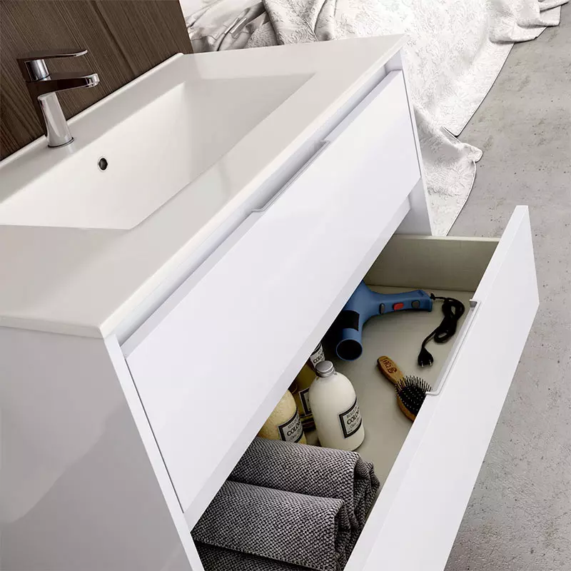 Ensemble meuble de salle de bain 120cm double vasque + colonne de rangement IRIS