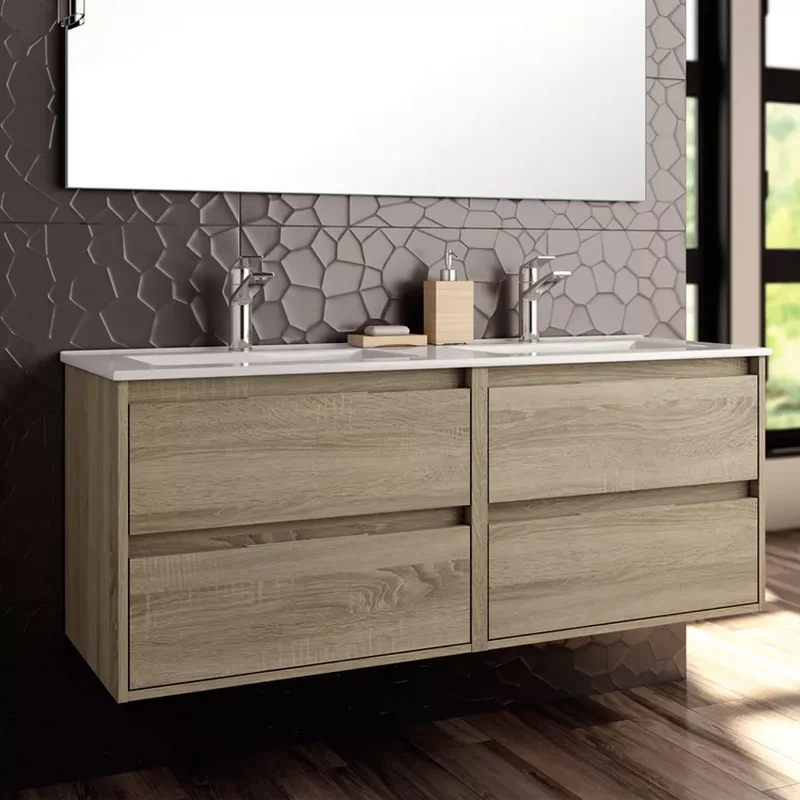 Ensemble meuble de salle de bain 120cm double vasque + colonne de rangement IRIS