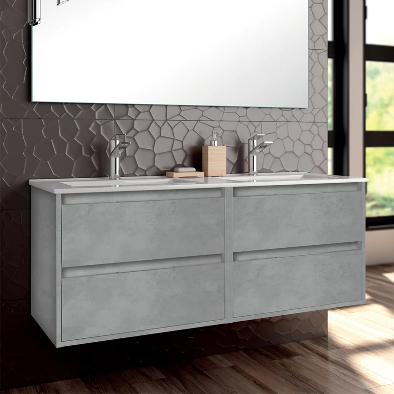 Ensemble meuble de salle de bain 120cm double vasque + colonne de rangement IRIS