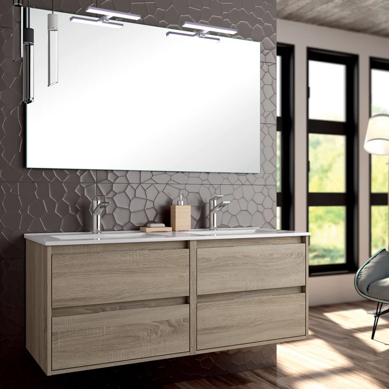 Ensemble meuble de salle de bain 120cm double vasque + colonne de rangement IRIS