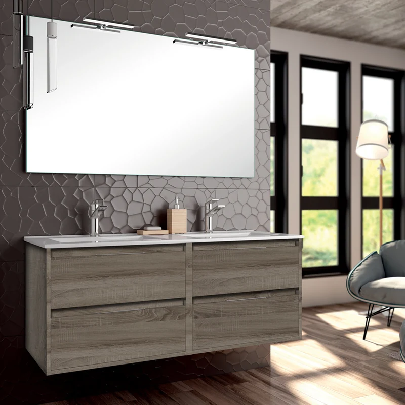 Ensemble meuble de salle de bain 120cm double vasque + colonne de rangement IRIS
