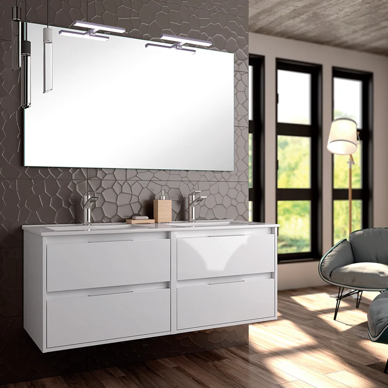 Ensemble meuble de salle de bain 120cm double vasque + colonne de rangement IRIS