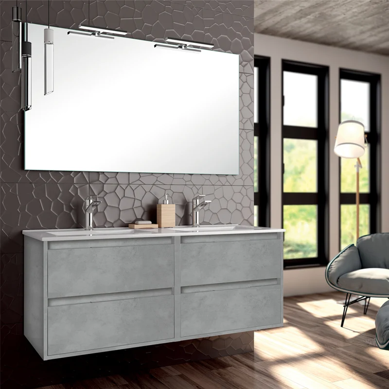 Ensemble meuble de salle de bain 120cm double vasque + colonne de rangement IRIS
