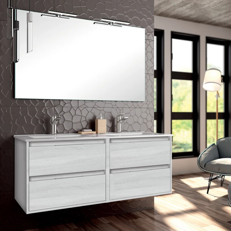 Ensemble meuble de salle de bain 120cm double vasque + colonne de rangement IRIS