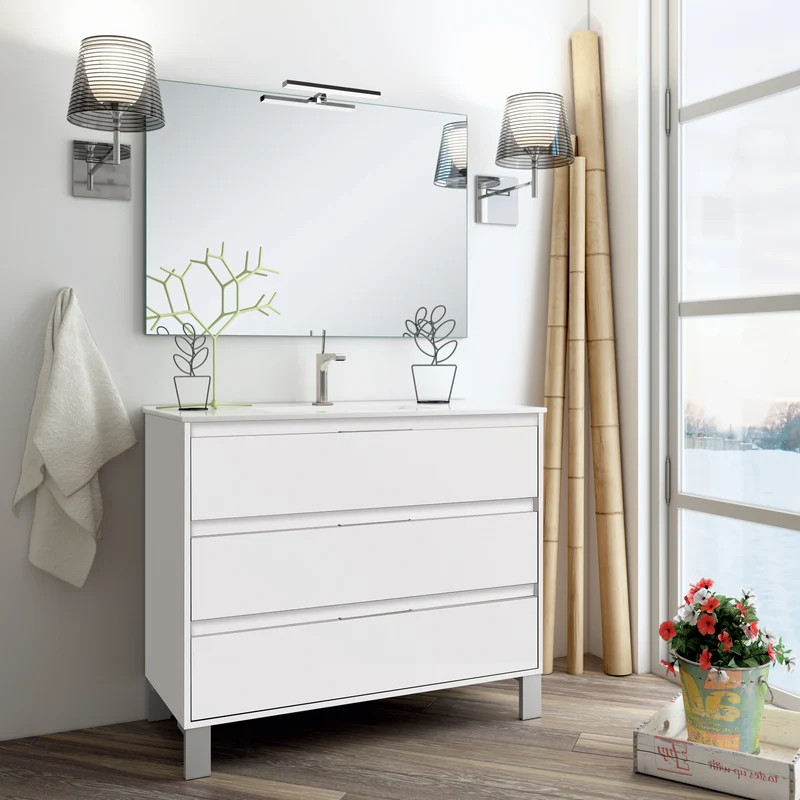 Meuble de salle de bain 80cm simple vasque - 3 tiroirs - TIRIS 3C