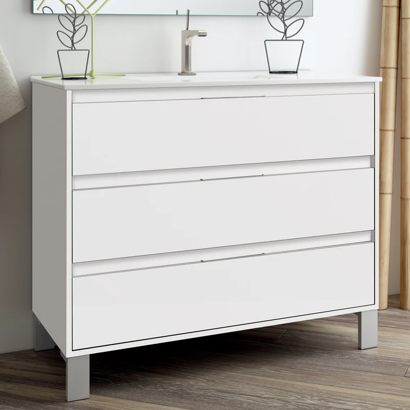 Meuble de salle de bain 80cm simple vasque - 3 tiroirs - TIRIS 3C
