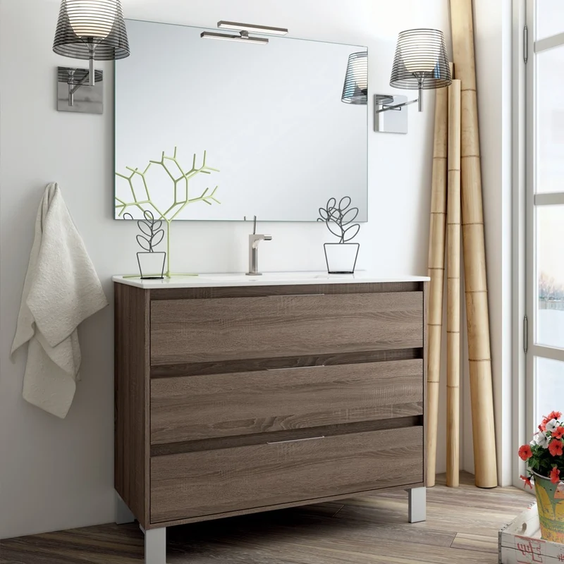 Meuble de salle de bain 80cm simple vasque - 3 tiroirs - TIRIS 3C