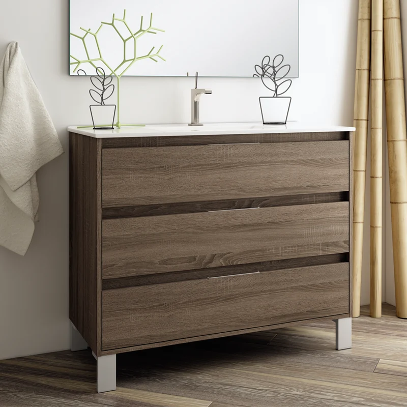 Meuble de salle de bain 80cm simple vasque - 3 tiroirs - TIRIS 3C