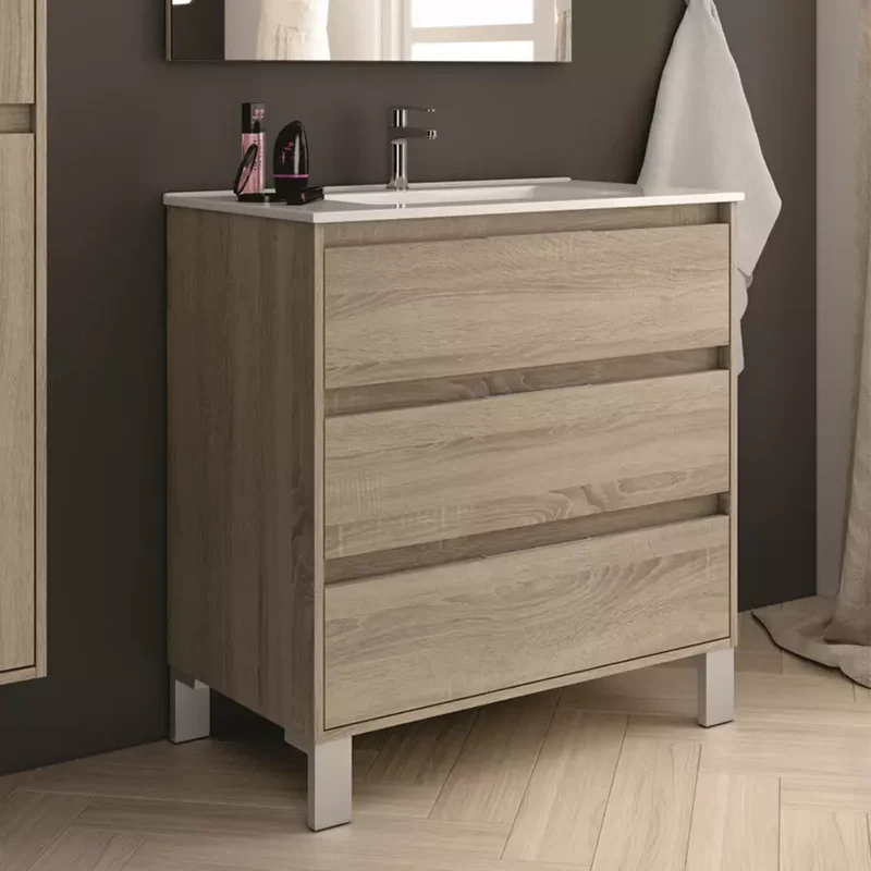 Ensemble meuble de salle de bain 80cm simple vasque + colonne de rangement TIRIS