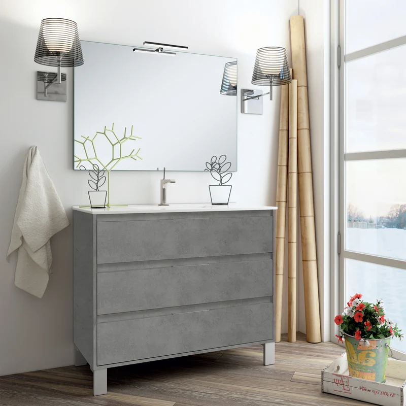 Meuble de salle de bain 80cm simple vasque - 3 tiroirs - TIRIS 3C