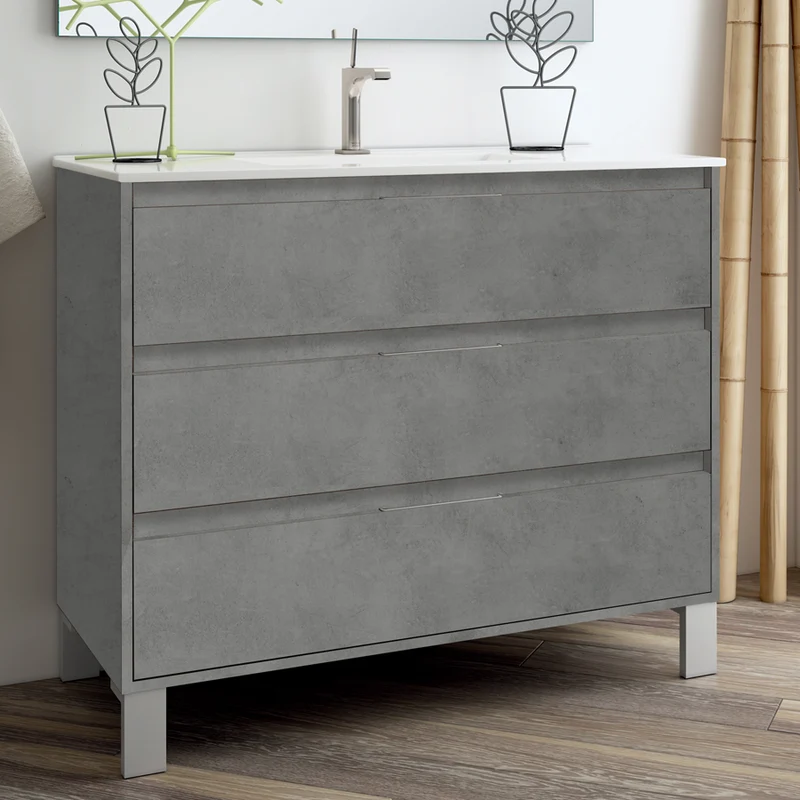 Meuble de salle de bain 80cm simple vasque - 3 tiroirs - TIRIS 3C