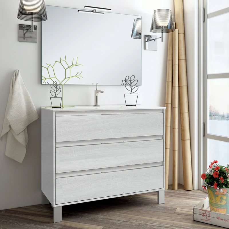 Meuble de salle de bain 80cm simple vasque - 3 tiroirs - TIRIS 3C