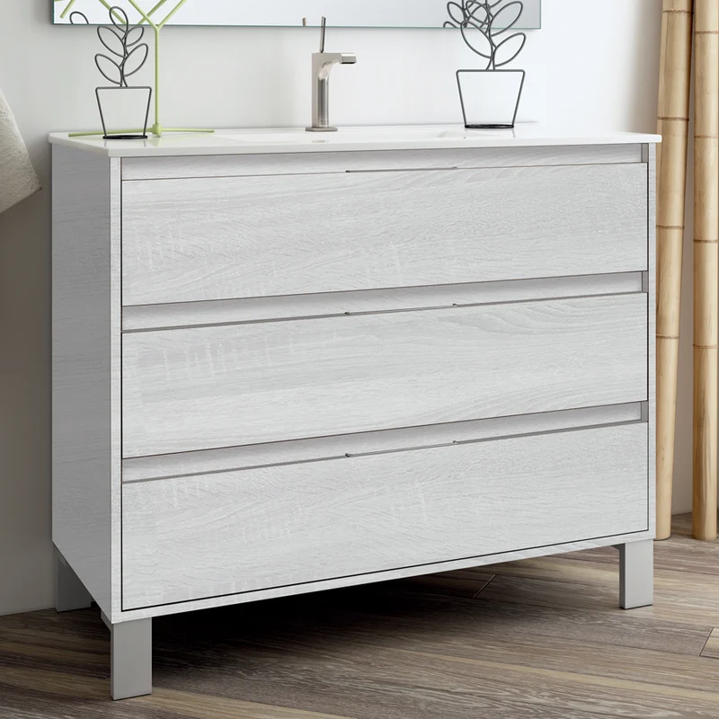 Meuble de salle de bain 80cm simple vasque - 3 tiroirs - TIRIS 3C