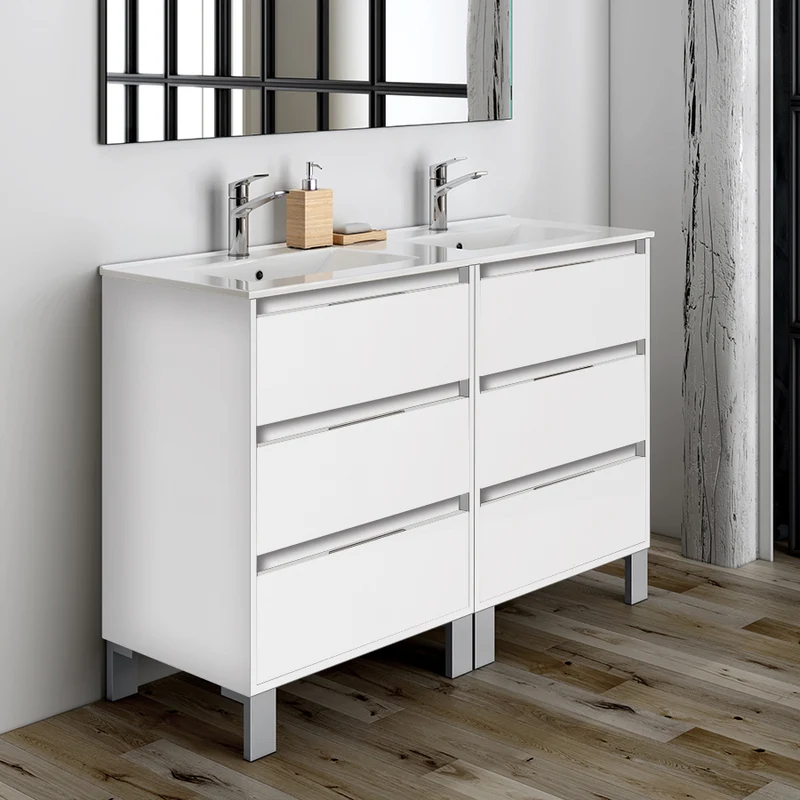 Meuble de salle de bain 120cm double vasque - 6 tiroirs - TIRIS 3C