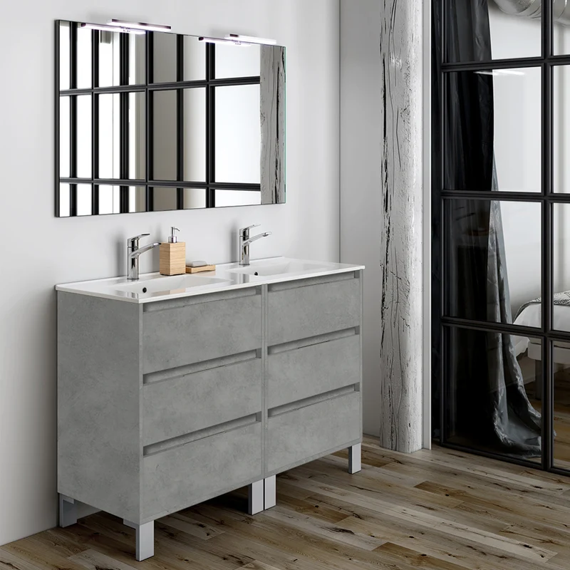 Meuble de salle de bain 120cm double vasque - 6 tiroirs - TIRIS 3C