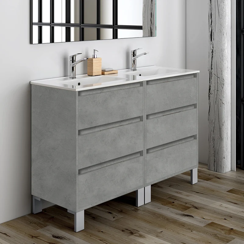 Meuble de salle de bain 120cm double vasque - 6 tiroirs - TIRIS 3C