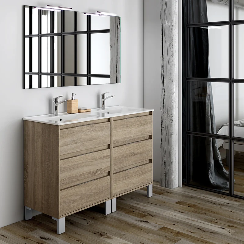 Meuble de salle de bain 120cm double vasque - 6 tiroirs - TIRIS 3C