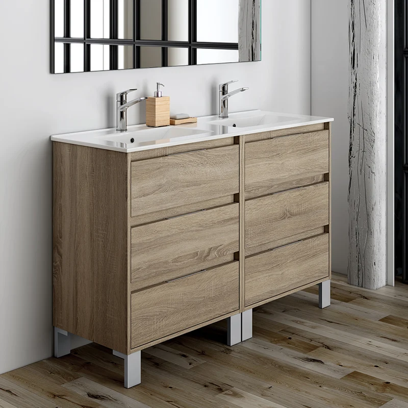 Meuble de salle de bain 120cm double vasque - 6 tiroirs - TIRIS 3C