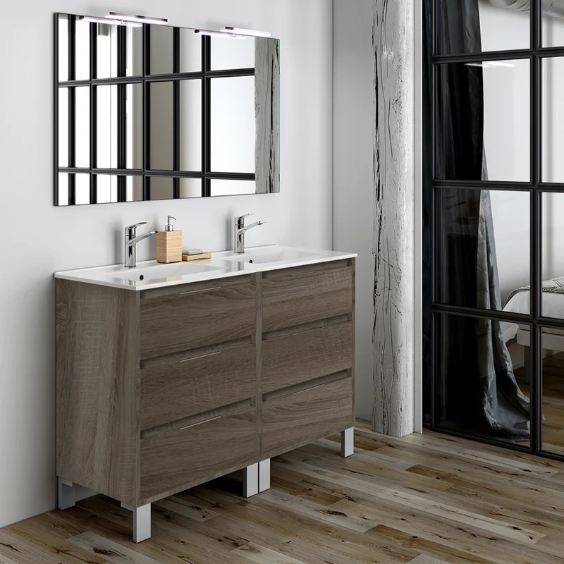 Meuble de salle de bain 120cm double vasque - 6 tiroirs - TIRIS 3C