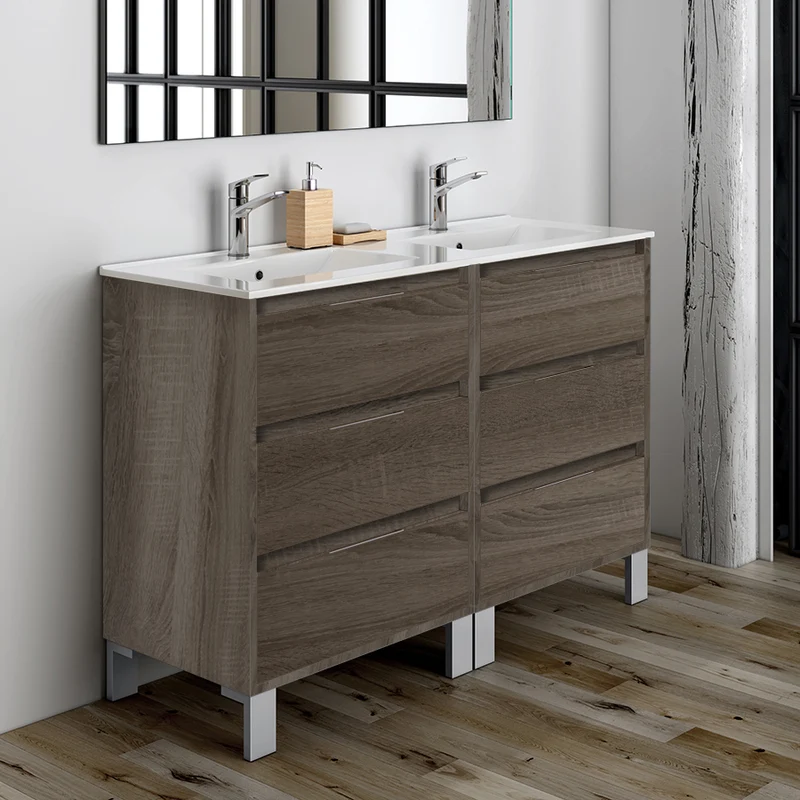 Meuble de salle de bain 120cm double vasque - 6 tiroirs - TIRIS 3C