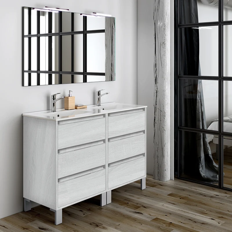 Meuble de salle de bain 120cm double vasque - 6 tiroirs - TIRIS 3C