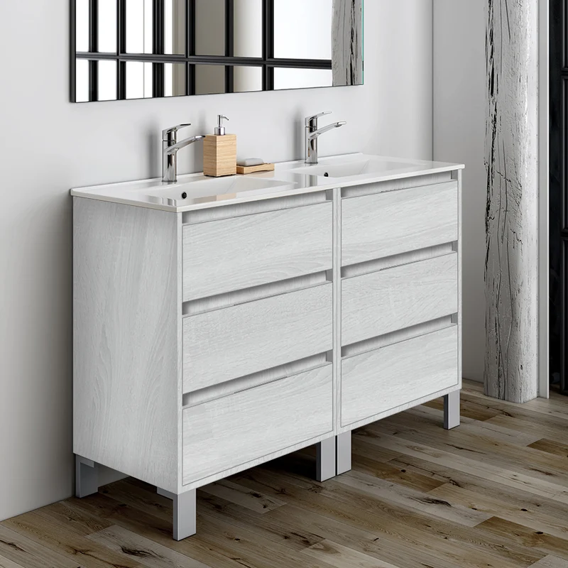 Meuble de salle de bain 120cm double vasque - 6 tiroirs - TIRIS 3C