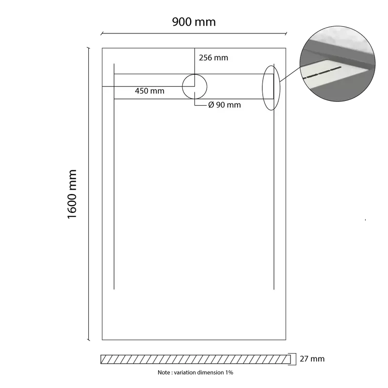 Receveur de douche en résine extra plat à poser 90x160cm - ARHUS