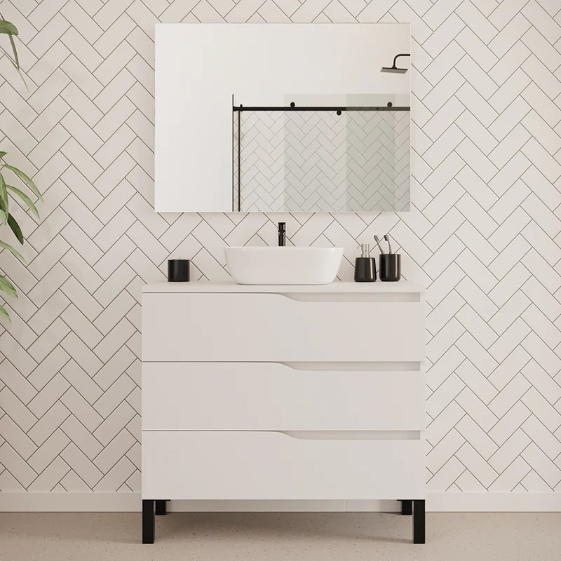 Meuble de salle de bain 90cm avec plateau et vasque à poser zeus - 3 tiroirs - MATA