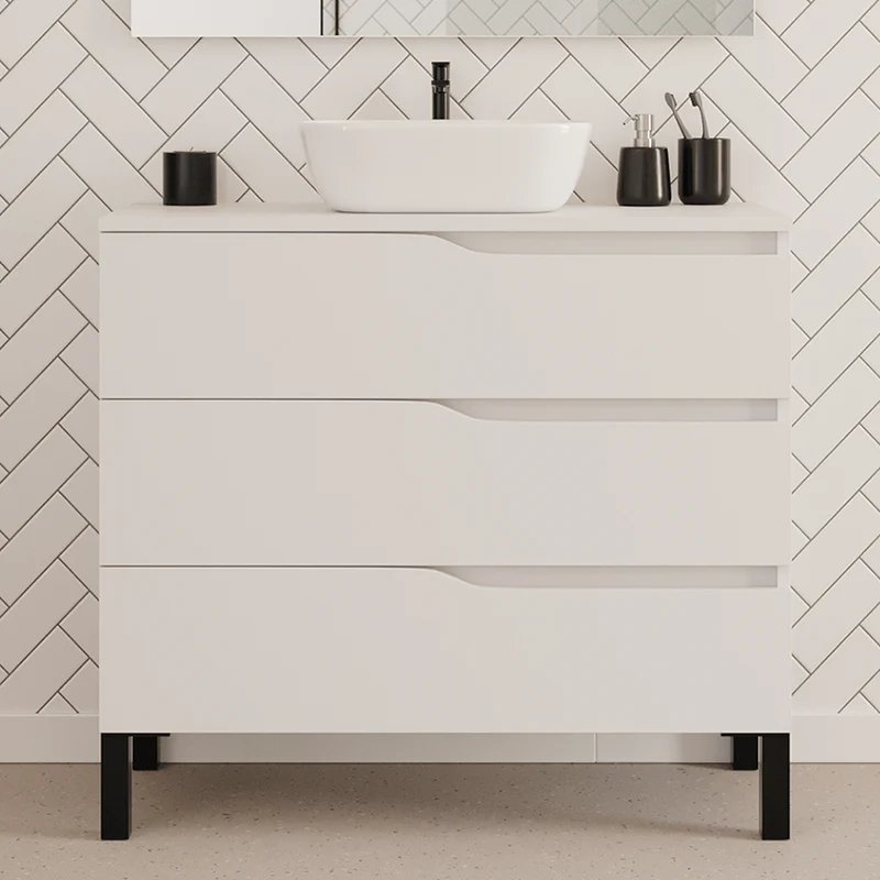 Meuble de salle de bain 90cm avec plateau et vasque à poser zeus - 3 tiroirs - MATA