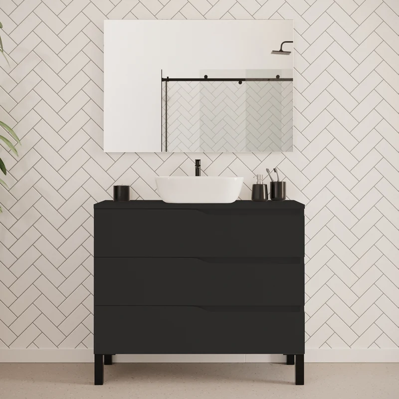 Meuble de salle de bain 70cm avec plateau et vasque à poser zeus - 3 tiroirs - MATA