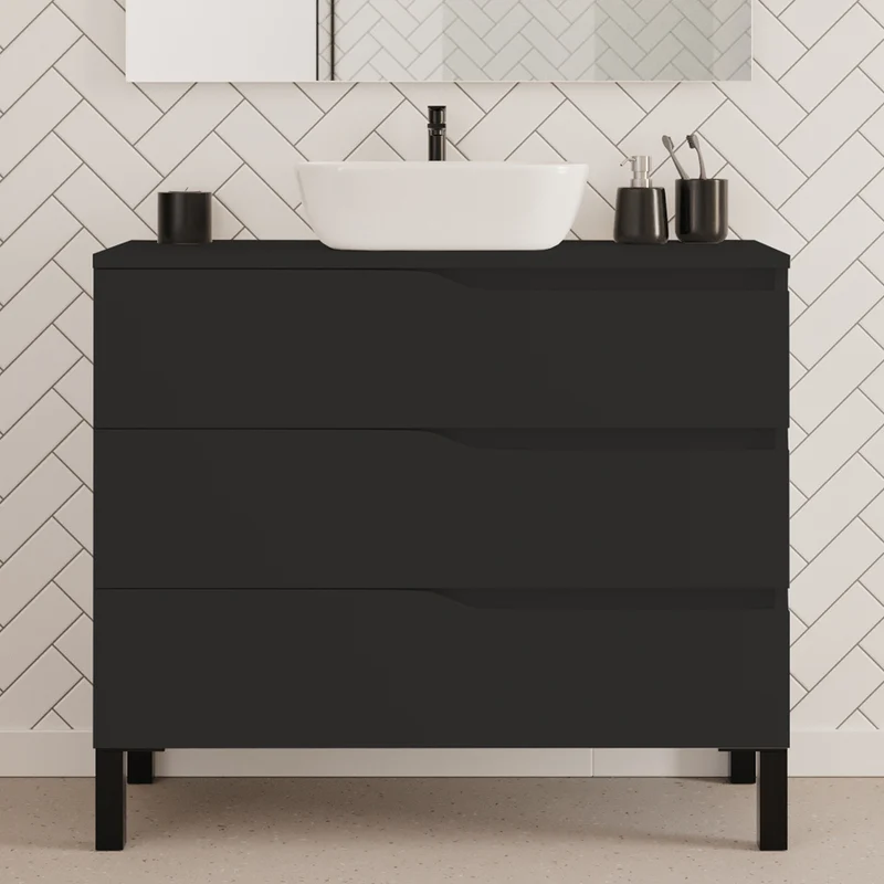 Meuble de salle de bain 70cm avec plateau et vasque à poser zeus - 3 tiroirs - MATA