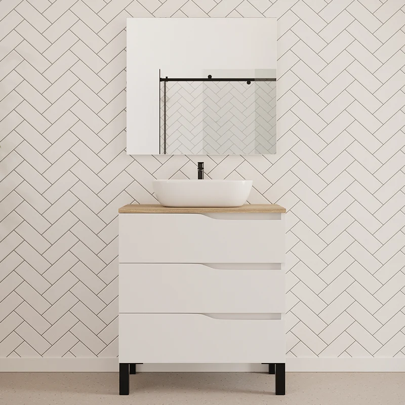Meuble de salle de bain 70cm avec plateau et vasque à poser zeus - 3 tiroirs - MATA