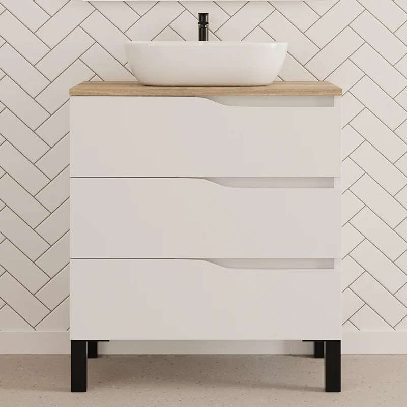 Meuble de salle de bain 70cm avec plateau et vasque à poser zeus - 3 tiroirs - MATA