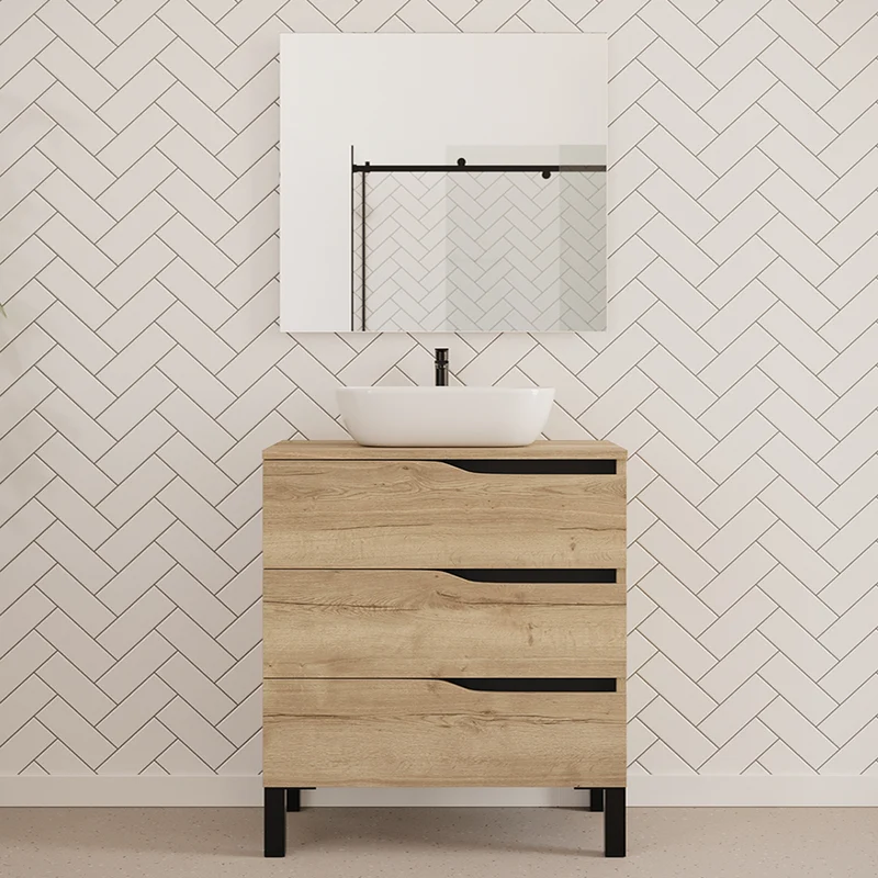 Meuble de salle de bain 70cm avec plateau et vasque à poser zeus - 3 tiroirs - MATA