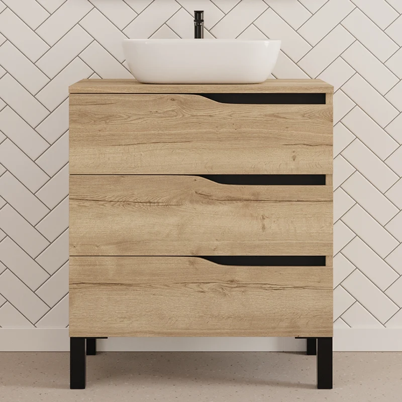 Meuble de salle de bain 70cm avec plateau et vasque à poser zeus - 3 tiroirs - MATA
