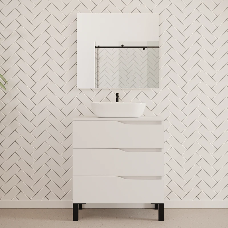 Meuble de salle de bain 70cm avec plateau et vasque à poser zeus - 3 tiroirs - MATA