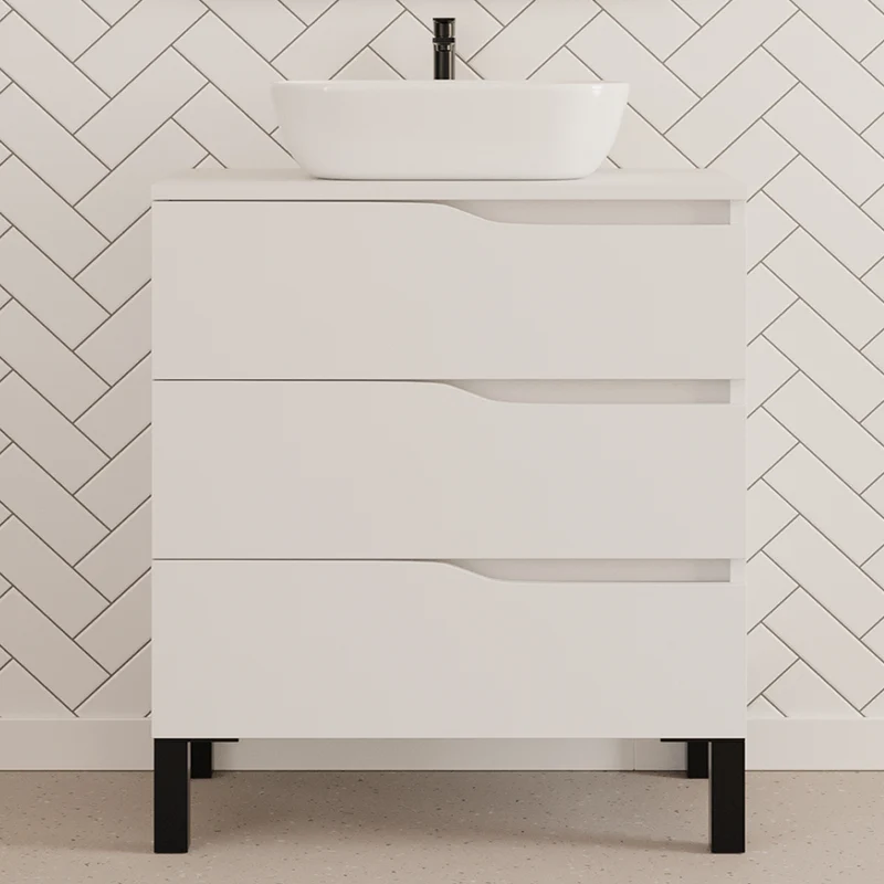 Meuble de salle de bain 70cm avec plateau et vasque à poser zeus - 3 tiroirs - MATA