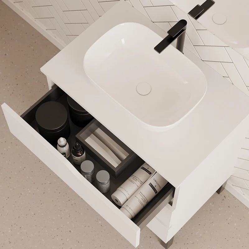 Meuble de salle de bain 70cm avec plateau et vasque à poser zeus - 3 tiroirs - MATA