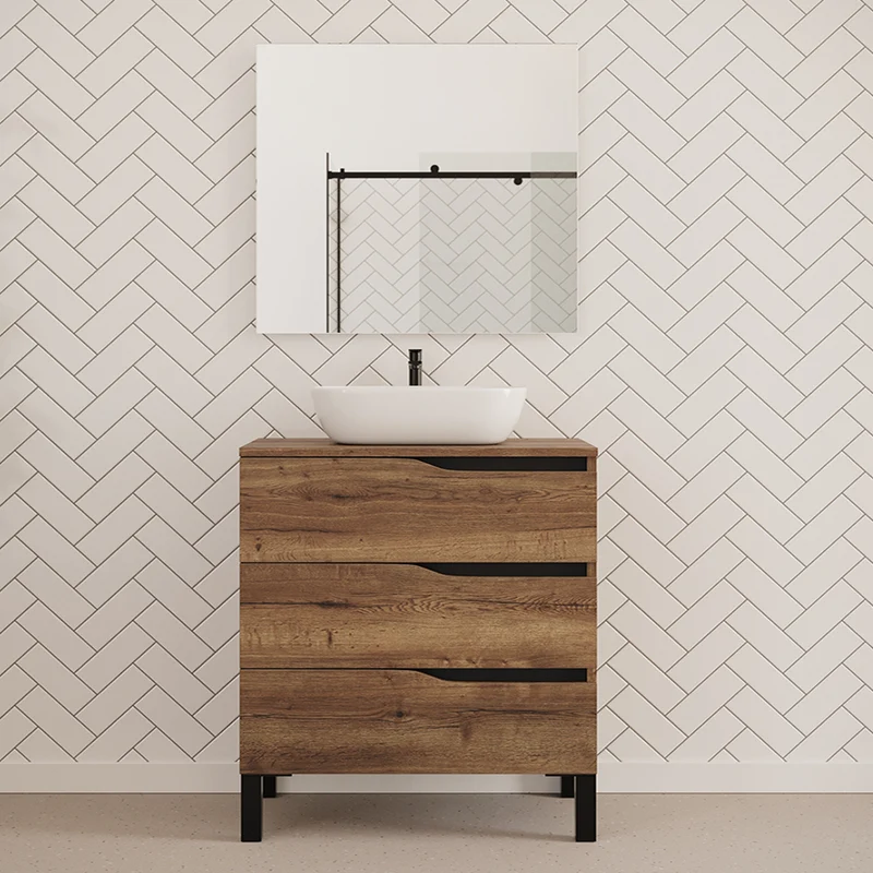 Meuble de salle de bain 70cm avec plateau et vasque à poser zeus - 3 tiroirs - MATA
