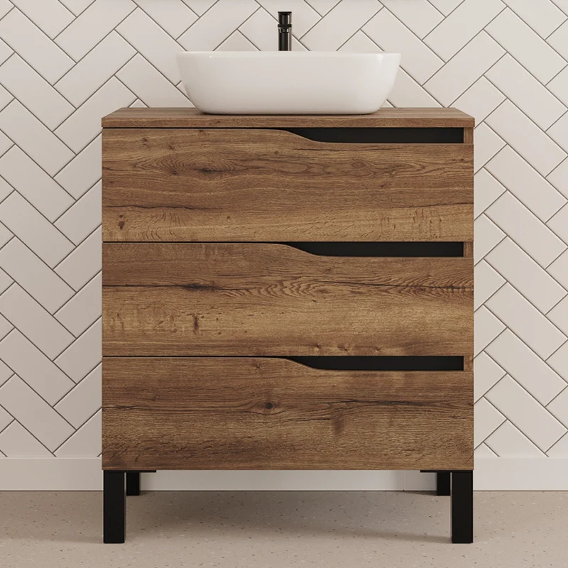 Meuble de salle de bain 70cm avec plateau et vasque à poser zeus - 3 tiroirs - MATA