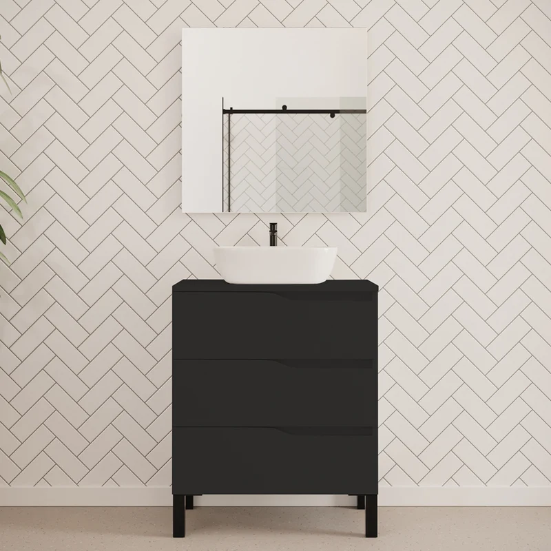 Meuble de salle de bain 60cm avec plateau et vasque à poser zeus - 3 tiroirs - MATA