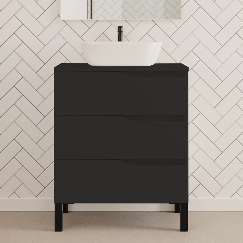 Meuble de salle de bain 60cm avec plateau et vasque à poser zeus - sans miroir - 3 tiroirs - MATA