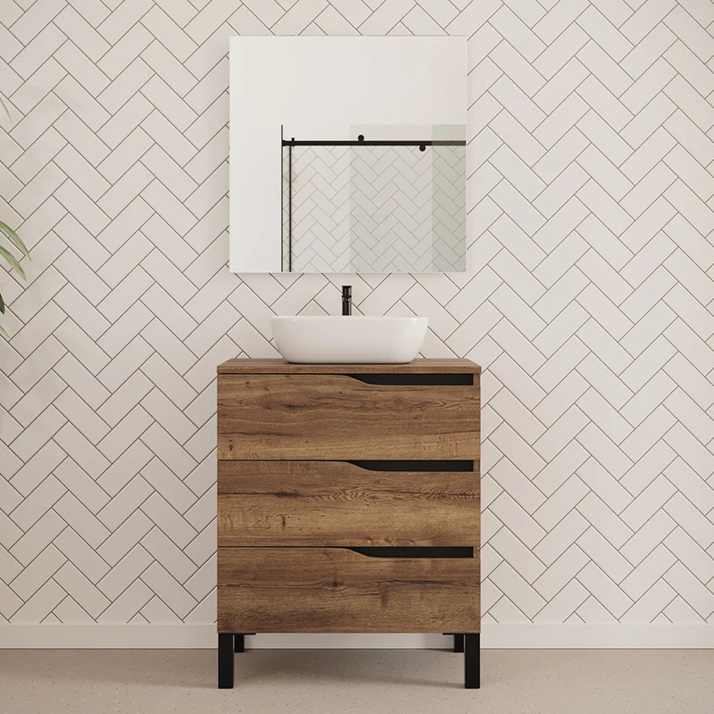 Meuble de salle de bain 60cm avec plateau et vasque à poser zeus - 3 tiroirs - MATA