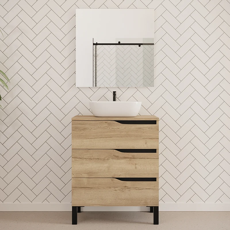 Meuble de salle de bain 60cm avec plateau et vasque à poser zeus - 3 tiroirs - MATA