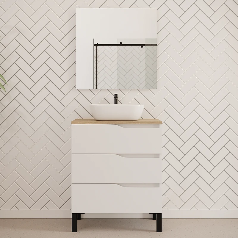 Meuble de salle de bain 60cm avec plateau et vasque à poser zeus - 3 tiroirs - MATA