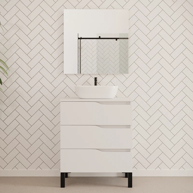 Meuble de salle de bain 60cm avec plateau et vasque à poser zeus - 3 tiroirs - MATA