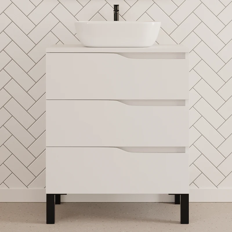 Meuble de salle de bain 60cm avec plateau et vasque à poser zeus - sans miroir - 3 tiroirs - MATA