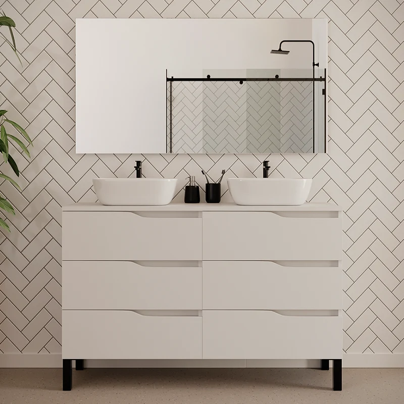 Meuble de salle de bain 120cm avec plateau et deux vasques à poser zeus - 6 tiroirs - MATA