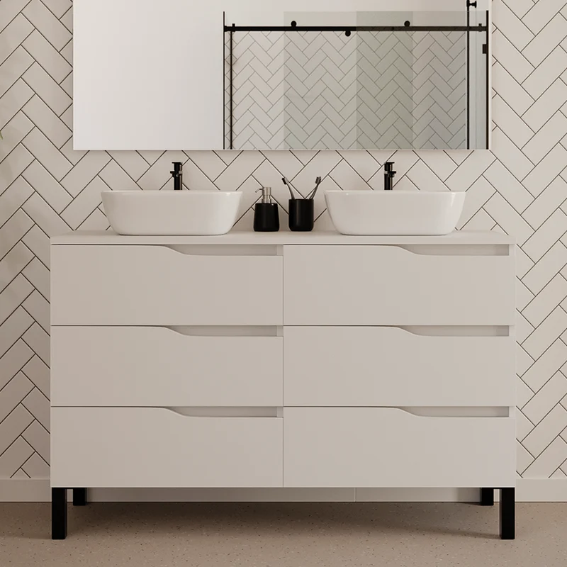 Meuble de salle de bain 140cm avec plateau et 2 vasques à poser zeus - 6 tiroirs - MATA